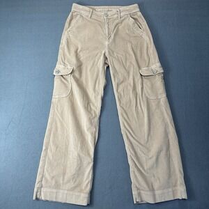 American Eagle Super High-Rise Baggy Wide Leg Size 6 Corduroy Cargo Pants Tan